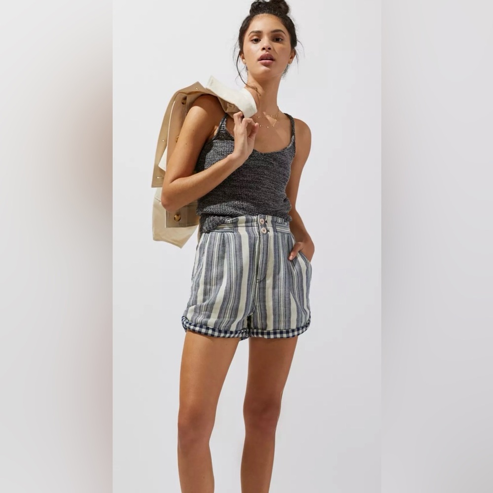 Pilcro Blue and White Striped High Waist Shorts